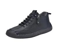 Stivaletti da uomo retrò cuciti a mano casual con lacci alla caviglia con cerniera piatta scarpe da ginnastica per uso quotidiano streetwear da viaggio, Nero , 38 2/3 EU