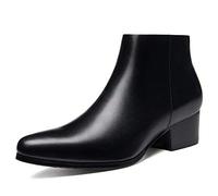 Stivaletti da Uomo Stivaletti con Tacco Alto con Zip e Punta a Punta da Uomo Mostra for Le Vacanze in Vera Pelle Il Primo Strato di Pelle Bovina Pura(Nero,42 EU)