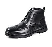 Stivaletti da Uomo Tacco Largo Indossabile Derby Brogue Intagliato Punta Win Zip Laterale Pelle vegana Lavoro Elegante (Color : Nero, Size : 42 EU)