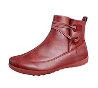 Stivaletti Donna Ballerine Punta Tonda in Pelle Scarpe Antiscivolo Cerniera Comoda Caviglia (36,Rosso)