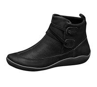 Stivaletti Donna Ballerine Punta Tonda in Pelle Scarpe Antiscivolo Cerniera Comoda Caviglia (37,Nero)