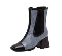 Stivaletti Donna In Pelle A Tacco Quadrato Caviglia Stivaletto A Punta Quadrata Bicolore Stivali Con Cerniera Dietro Impermeabili Stivale Eleganti Con Tacco Basso Scarpe Comode Leggere Per Cena