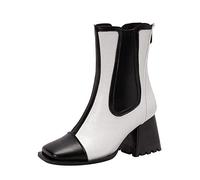 Stivaletti Donna In Pelle A Tacco Quadrato Caviglia Stivaletto A Punta Quadrata Bicolore Stivali Con Cerniera Dietro Impermeabili Stivale Eleganti Con Tacco Basso Scarpe Comode Leggere Per Cena
