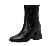 Stivaletti Donna In Pelle A Tacco Quadrato Caviglia Stivaletto A Punta Quadrata Bicolore Stivali Con Cerniera Dietro Impermeabili Stivale Eleganti Con Tacco Basso Scarpe Comode Leggere Per Cena