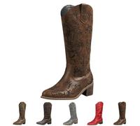 Stivaletti Donna In Pelle Tacco Quadrato, Santiags Donna Western Grande Taglia 2025 Nuovo Stivali Da Cavaliere Vintage Chic Stivaletti All'ingrosso Mollet Stivale Casual Mollets Larges Scarpa Mollet