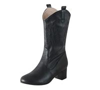 Stivaletti donna inverno chic stivaletti donna punta a punta larga stivaletti vintage stivali tacco quadrato stivaletti tinta unita versatile stivale da cavaliere scarpa pelle, Nero , 40 EU