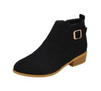 Stivaletti Donna Mezza Stivali in Camoscio Con Cerniera Pieghe Stivali Bassi Retro Eleganti Stivali Corti Scarpe Invernali Stivali, Nero , 38 EU
