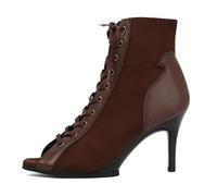 Stivaletti Donna Open Toe con Lacci Pelle Marrone Tacco Alto A Spillo Cerniera Laterale Stile Combat Look di Impatto Moda Sera Streetwear,Red Brown (8cm),37 EU