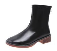 Stivaletti Donna Pelle Vernice Scarpe Piedi Scalzi Donne Inverno Colore Puro Tacco Basso Scarpe Moda Semplicità Stivali per il tempo libero con Cerniera con Volant Regali di Natale, Nero , 40 EU