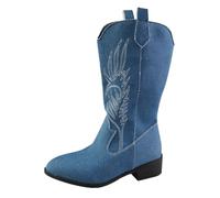 Stivaletti Donna Punta A Punta A Stivaletti Inverno Donna Metà Miglio 2025 Nuovi Stivali Da Cavaliere Vernice Stivale Stampato Con Modello Boot Fantasia Scarpa Larga Scarpe Tacco Quadrato Stivale, blu