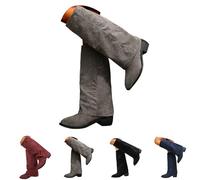 Stivaletti Donna Punta A Punta Punta A Stivali Donna Camoscio Tacco Blocco Grande Misura 2025 Nuovo Stivale Tinta Unita Versatile Stivale Mollets Sottile Stivali Mi Mollet Boot Autunno Scarpa a Punta