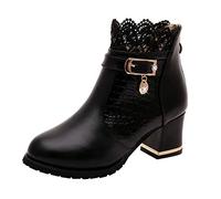 Stivaletti Donna Stivali Autunno Inverno Vintage in Pelle alla Caviglia Pizzo Stivali Corti Shoes (38 EU,Nero)