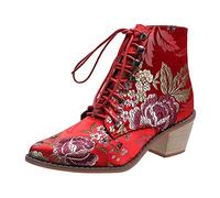 Stivaletti Donna Tacco Stivaletto Donna Pelle Alte Con Lacci Per All'aperto Tempo Libero Caviglia Stivali Vintage Comodi Moda Classico Semi-Alti Chelsea Stivali, c rosso, 40 EU