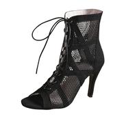 Stivaletti eleganti da donna a spillo, con lacci, punta aperta, tacchi alti, scava fuori, per jazz, danza, feste, club, appuntamenti notturni, Nero , 40.5 EU