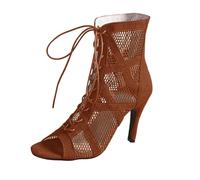Stivaletti eleganti da donna a spillo, con lacci, punta aperta, tacchi alti, scava fuori, per jazz, danza, feste, club, appuntamenti notturni, Marrone, 36.5 EU
