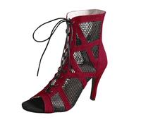 Stivaletti eleganti da donna a spillo, con lacci, punta aperta, tacchi alti, scava fuori, per jazz, danza, feste, club, appuntamenti notturni, Rosso, 40.5 EU
