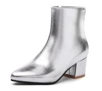 Stivaletti Eleganti Donna,Stivaletti Classici a Punta con Tacco Medio Spesso,Cerniera Laterale,Stivaletti alla Moda Autunno Inverno,Stivali Chelsea Simplicity con Tacco Basso,Argento,40 EU