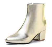 Stivaletti Eleganti Donna,Stivaletti Classici a Punta con Tacco Medio Spesso,Cerniera Laterale,Stivaletti alla Moda Autunno Inverno,Stivali Chelsea Simplicity con Tacco Basso,d'oro,39 EU