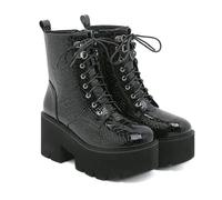 Stivaletti Gothic Punk da Donna - Tacco Grosso in Pelle borchiata, Stivali da Combattimento Stringati, Calzature da Festival e concerti Alternative Nere,Nero,41 EU