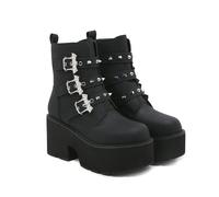 Stivaletti gotici con Cerniera Laterale di Ampia Larghezza per Le Donne - Stivali da Combattimento da Concerto per Feste di risveglio, Vacanze, Notti Fuori,Nero,43 EU