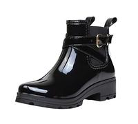 Stivaletti impermeabili da donna, stivali da pioggia da donna, stivali da pioggia lucidi con cinturino con fibbia e pannello laterale elastico, perfetti per passeggiate in città, uscite casual