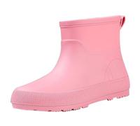 Stivaletti in gomma da donna corti - Stivali di gomma 39 da donna, caldi, impermeabili, comodi, rotondi, leggeri, in gomma, impermeabili, alla caviglia, in pelle, Colore: rosa., 39 EU