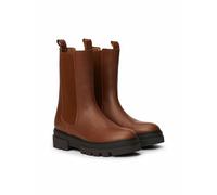 Stivaletti in pelle con bande elastiche e tacco piatto Marrone 39
