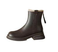 Stivaletti invernali da donna foderati eleganti - Chelsea Boots da donna con plateau con chiusura lampo, punta tonda, stivali da motociclista, in pelle, antiscivolo, per l'inverno, marrone, 38 EU