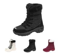 Stivaletti invernali da donna, foderati, impermeabili, con lacci, da donna, ad alta larghezza, ortopedici, per attività all'aperto, da tekking, eleganti e comodi, Nero , 36 EU