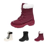 Stivaletti invernali da donna, foderati, impermeabili, con lacci, da donna, ad alta larghezza, ortopedici, per attività all'aperto, da tekking, eleganti e comodi, Colore: rosso, 42 EU