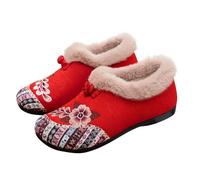 Stivaletti Invernali Da Donna Scarpe Pelose Fodera Caldi Stivaletto Con Motivo Ricamati Floreale Stivali Con Tacco Basso Slip-On Bottini Comodi Leggeri E Antiscivolo Per Tutti I Giorni Per Camminate