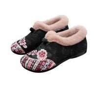 Stivaletti Invernali Da Donna Scarpe Pelose Fodera Caldi Stivaletto Con Motivo Ricamati Floreale Stivali Con Tacco Basso Slip-On Bottini Comodi Leggeri E Antiscivolo Per Tutti I Giorni Per Camminate