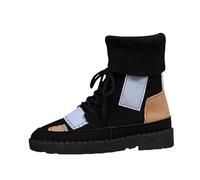 Stivaletti Invernali Da Donna Stivali Da Neve Eleganti Da Donna Foderati Caldi Stivaletti In Maglia Di Lana A Metà Polpaccio Con Risvolti Scarpe Basse Antiscivolo Con Lacci Per Inverno E Autunno