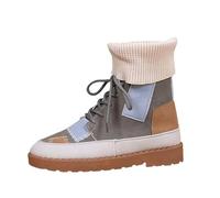 Stivaletti Invernali Da Donna Stivali Da Neve Eleganti Da Donna Foderati Caldi Stivaletti In Maglia Di Lana A Metà Polpaccio Con Risvolti Scarpe Basse Antiscivolo Con Lacci Per Inverno E Autunno