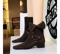 Stivaletti Marrone Scuro Urban Style Punta Affusolata Cinturino Decor CF60333