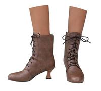 Stivaletti Medievali Da Donna Stivali Stringati In Pelle PU Stivaletti Vittoriani Retrò Tacchi Alti 5,5 Cm Boots Biker Autunno Inverno Scarpe Alla Caviglia Rinascimentali for Feste(Brown,39 EU)