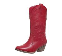 Stivaletti occidentali da donna invernali, stivali da cowboy con tacco altissimo e plateau, a gambo lungo, grandi dimensioni, caldi, invernali, autunno e inverno, Colore: rosso, 42 EU