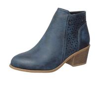 Stivaletti ortopedici da donna in pelle con tacco medio, modello slip-on, punta affilata, cerniera laterale, stile a botte traspirante e tacco medio a strati for un comfort che dura tutto(Blue,9)