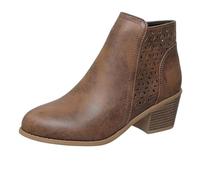 Stivaletti ortopedici da donna in pelle con tacco medio, modello slip-on, punta affilata, cerniera laterale, stile a botte traspirante e tacco medio a strati for un comfort che dura tutto(Brown,8)