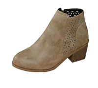 Stivaletti ortopedici da donna in pelle con tacco medio, modello slip-on, punta affilata, cerniera laterale, stile a botte traspirante e tacco medio a strati for un comfort che dura tutto(Khaki,8.5)