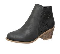 Stivaletti ortopedici da donna in pelle con tacco medio, modello slip-on, punta affilata, cerniera laterale, stile a botte traspirante e tacco medio a strati for un comfort che dura tutto(Black,6)