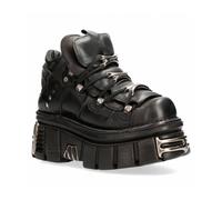New Rock - Metallic Urban Black Shoes M.106-S112, Scarpe da uomo nere con piattaforma e decorazioni metalliche, Nero , 44 EU