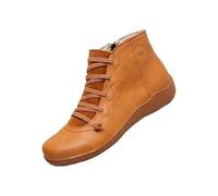 Stivaletti Per Le Donne Senza Tacco 2025 Nuove Scarpe Moda Cerniera Laterale Retro Stivaletti Comodi Piatta Autunno Breve Stivali di Gomma, Marrone, 38.5 EU