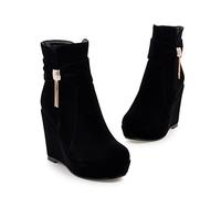 Stivaletti Retrò Con Zeppa Tacchi Alti 11 Cm Da Donna Eleganti Booties Con Frange,Stivali Da Neve In Pelle Scamosciata Caldi Invernali,scarpe Alla Caviglia,Ankle Boots Da Operaio ( Color : Black , Siz