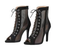 Stivaletti sexy da donna con pannello in rete a spillo con lacci e tacco alto, per jazz, danza, discoteca, feste, serate fuori appuntamenti, Nero , 36.5 EU