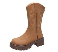 Stivaletti/stivaletti da donna marrone bassi, scarpe medie calf barca, stivali corti autunnali e invernali, stivali elastici retrò skinny, giallo., 41 EU