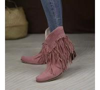 Stivaletti Stivali Bassi Tronchetto Frange 4 cm Rosa Pelle Sintetica 34468