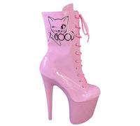 Stivaletti Stringati da Donna Pole Dance PRO - Stivali con Plateau a Spillo Estremo da 20 cm per Drag Performer - Scarpe per Discoteche,Rosa,38 EU