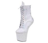 Stivaletti Unisex con Plateau e Lacci, Grandi Dimensioni, Personalizzati | per Pole Dancing e Nightclub, Stivali da spogliarellista con Suola Antiscivolo,Bianca,37 EU