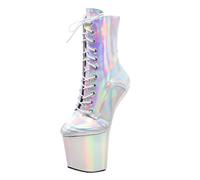 Stivaletti Unisex con Plateau e Lacci, Grandi Dimensioni, Personalizzati | per Pole Dancing e Nightclub, Stivali da spogliarellista con Suola Antiscivolo,Argento,38 EU